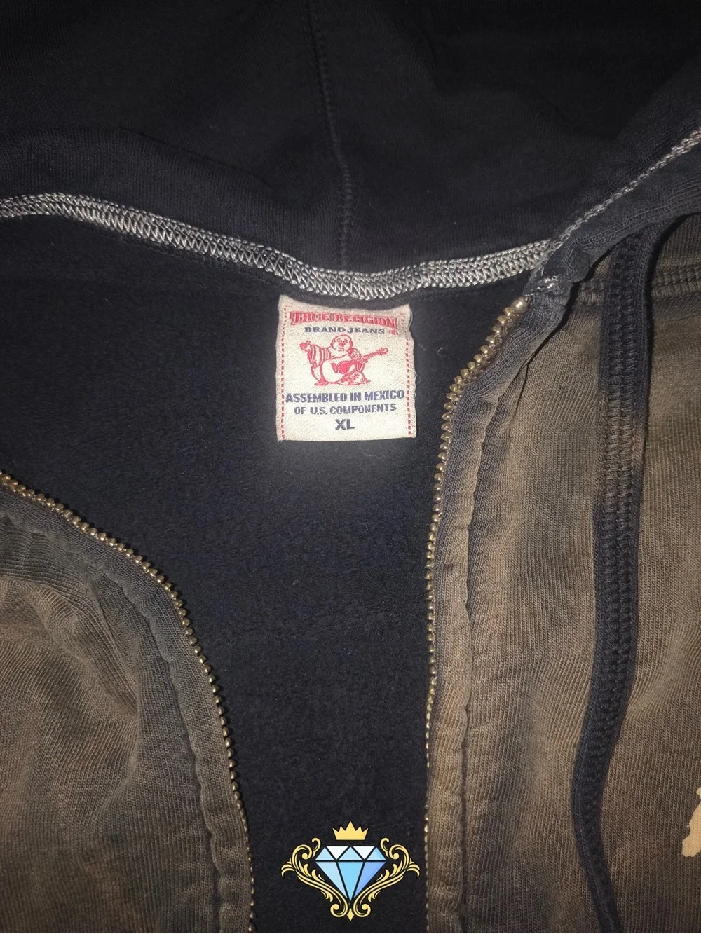 True Religion Men’s Ombré Bleach Dip Zip Hoodie Sweatshirt Size XL Streetwear